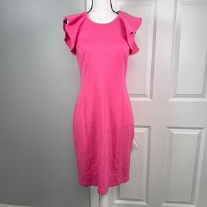 Lands' End Vibrant Pink Midi Fitted Sheath Dress